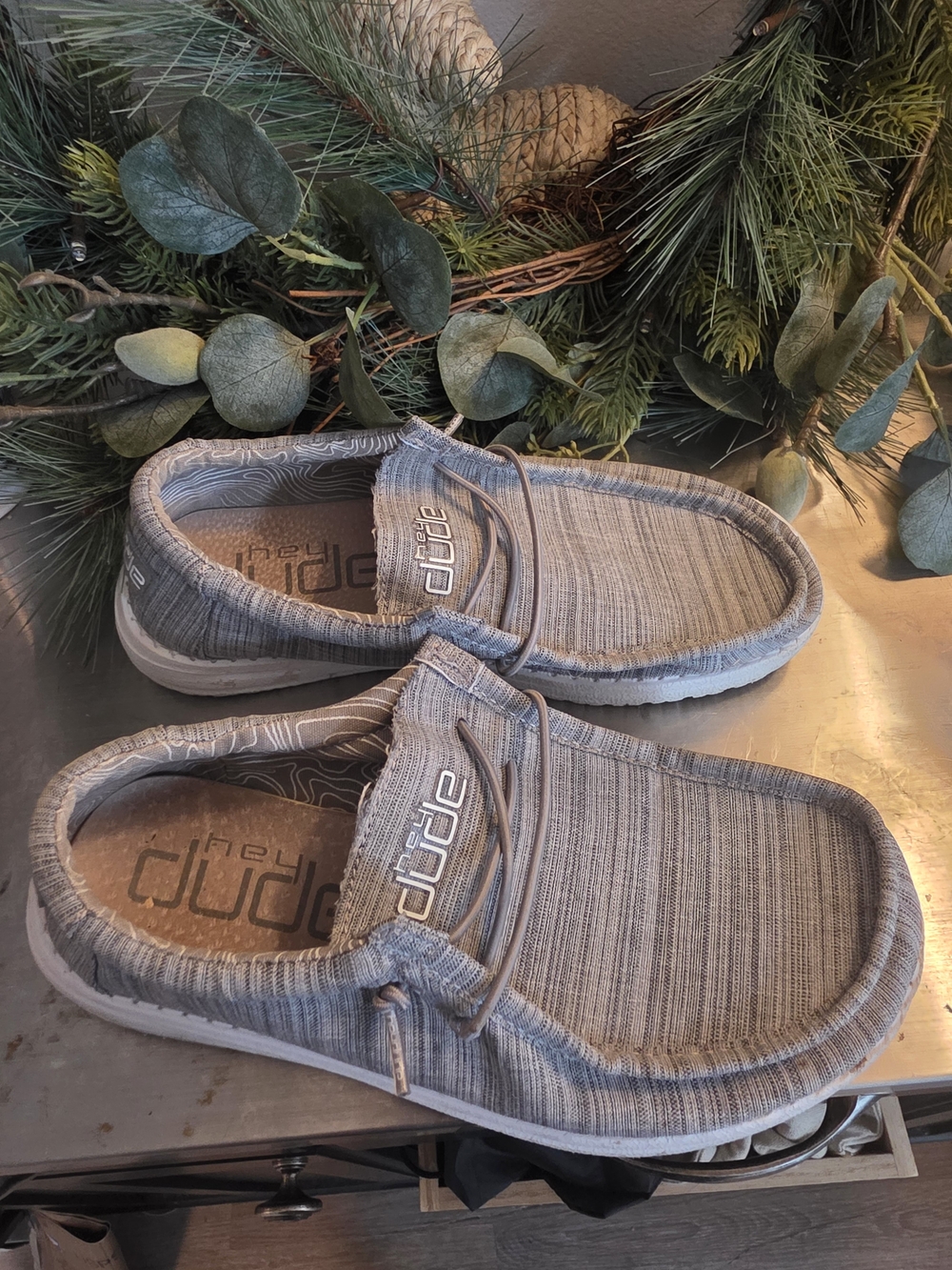 Hey Dude Wally Sox Youth Casual Slip-On Shoes - Gray Size 4-5